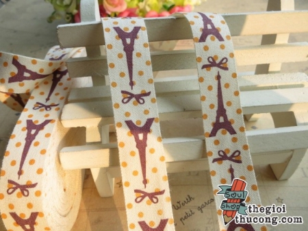 Dây ruybang cotton Eiffel chấm bi