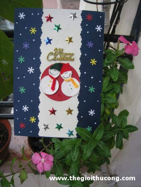 Thiệp Noel 2 ông già tuyết chụm đầu