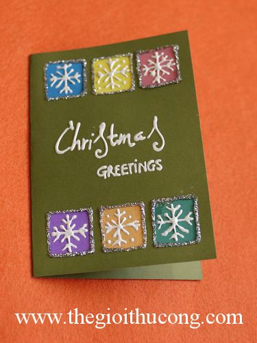 Thiệp xanh 6 bông tuyết màu