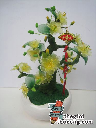 Làm cây mai bằng vải voan 