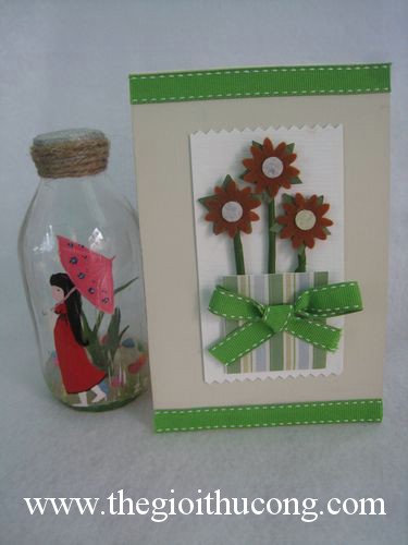 Thiệp chậu hoa nâu