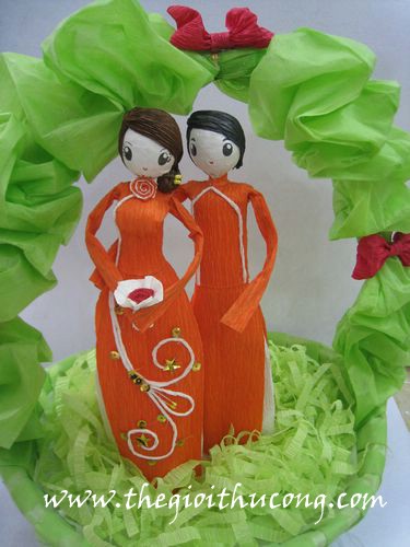 Búp bê đôi giỏ ( xanh lá - cam)