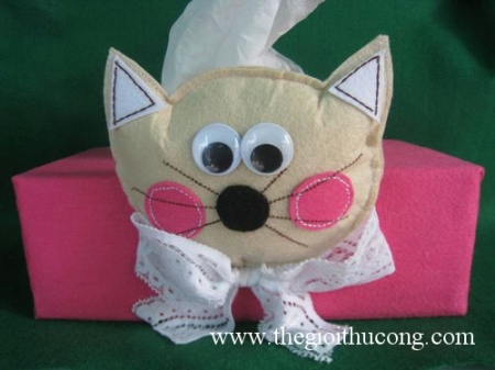 Trang trí hộp khăn giấy hình chú mèo 