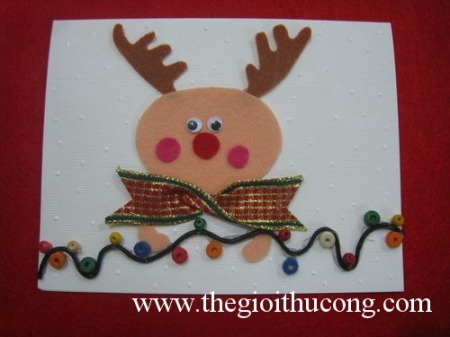 Thiệp tuần lộc cầm dây đèn